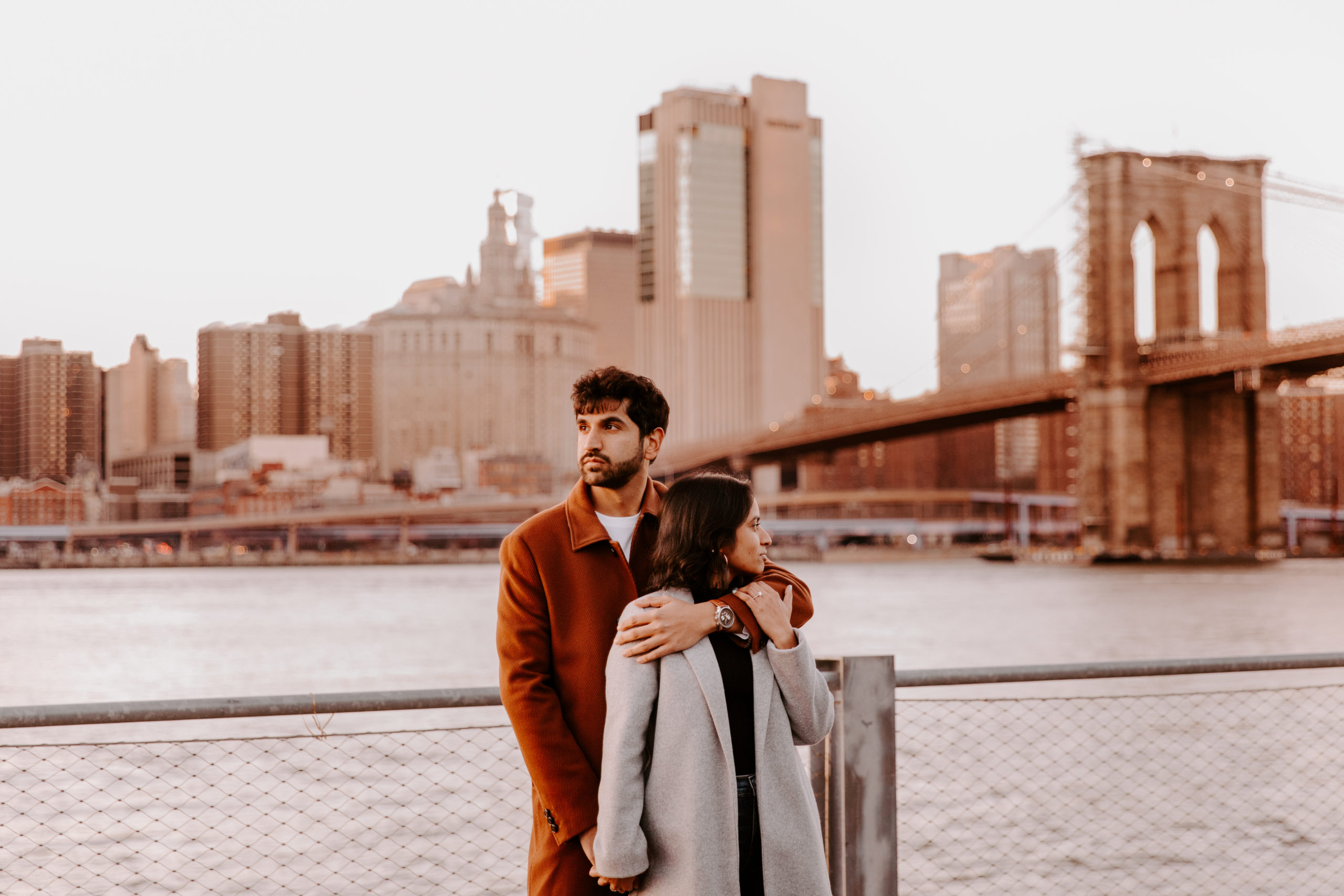 Late Fall Brooklyn Bridge and Brooklyn Heights Sunset Engagement Session