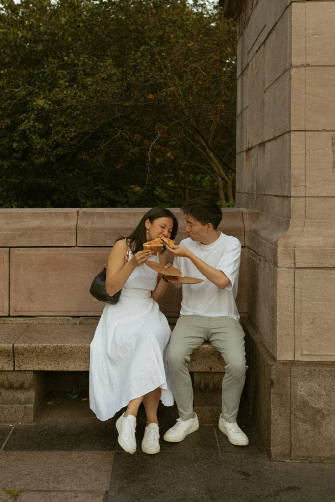 Young Summer Love at Brooklyn Bridge, West Village, Pizza, MTA Subway, and Central Park on 35mm Film Engagement Session by Kara Mccurdy Photography